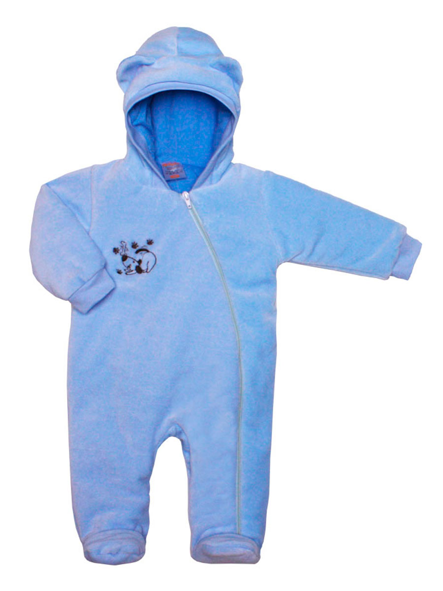 2689в Комбинезон с капюшоном и вышивкой на кнопках (голубой) для новорождённых КотМарКот