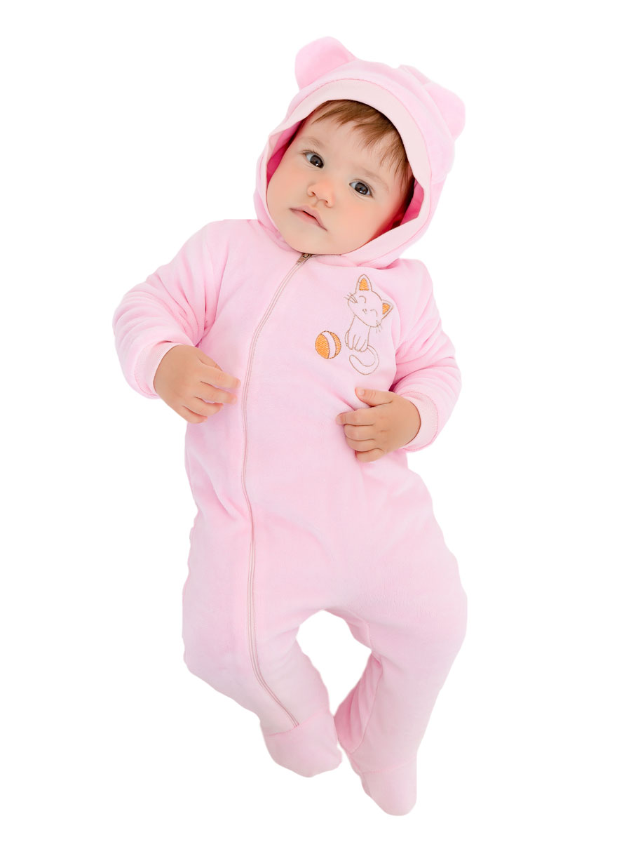 2688в Комбинезон с капюшоном и вышивкой на кнопках (розовый) для новорождённых КотМарКот