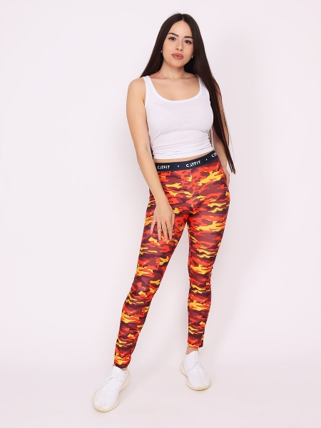 картинка 90216 Леггинсы с резинкой "CATFIT. Милитари оранжевый"  от Котмаркот